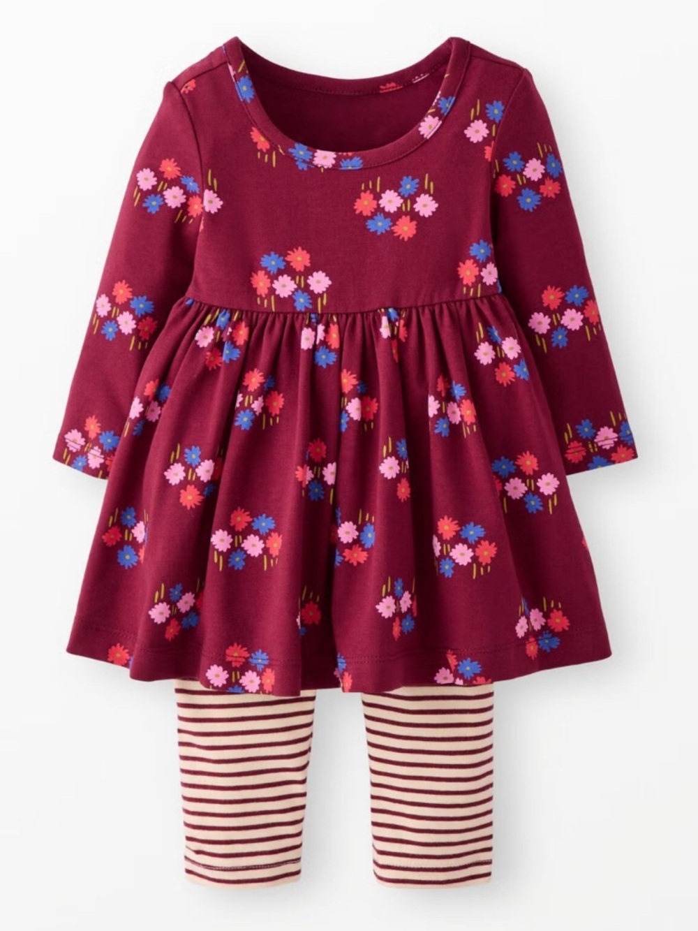 Hanna Andersson 2T Floral and Stripes Maroon and Cream Striped Girls Set